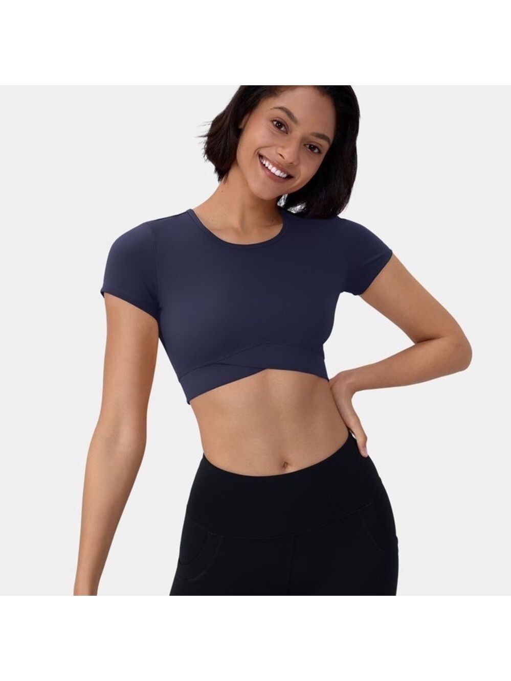 HALARA Cloudful™ Fabric Crossover Color Block Cropped Sports Top LG 🔥NWT